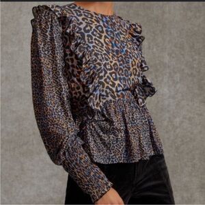 NWOT Anthropologie Bl^nk London Blue Animal Print Boho Blouse Multiple Sizes
